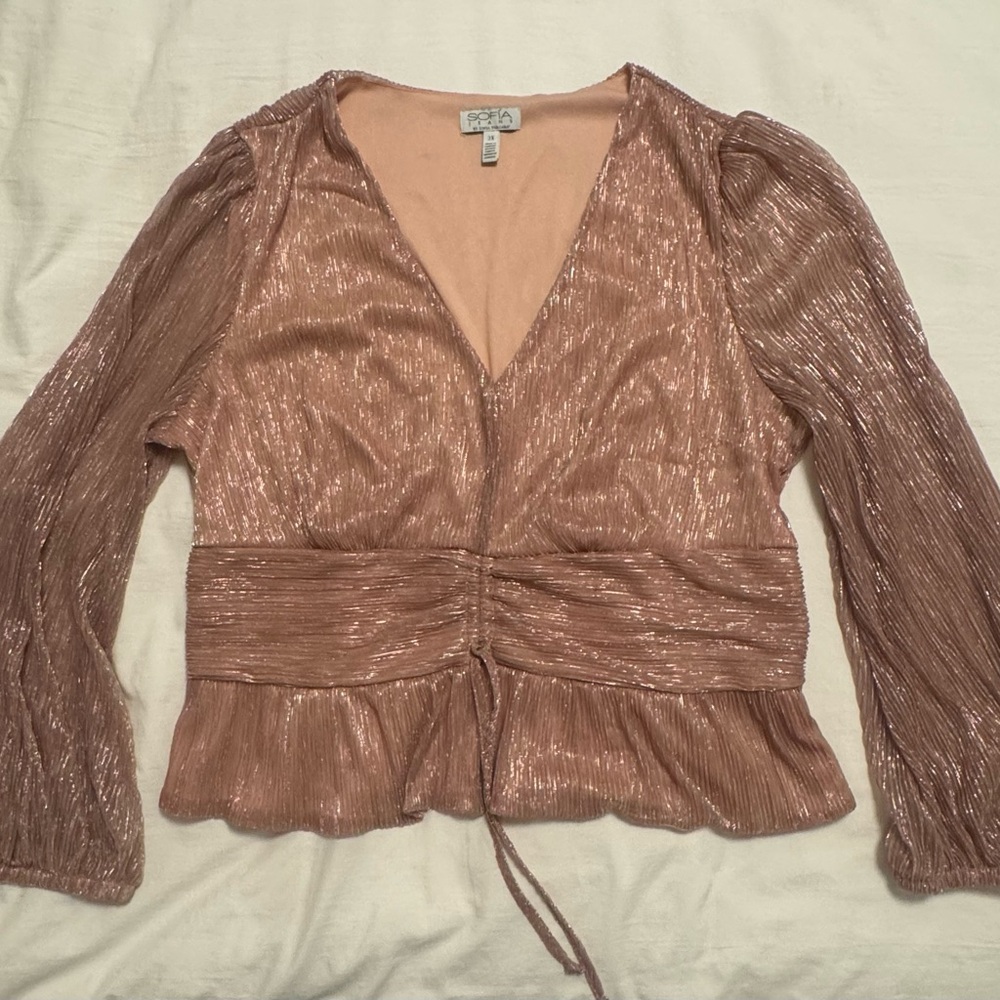Sofía Jeans by Sofía Vergara Metallic Blouse – Plus Size 3X – Shimmer Peplum Top
